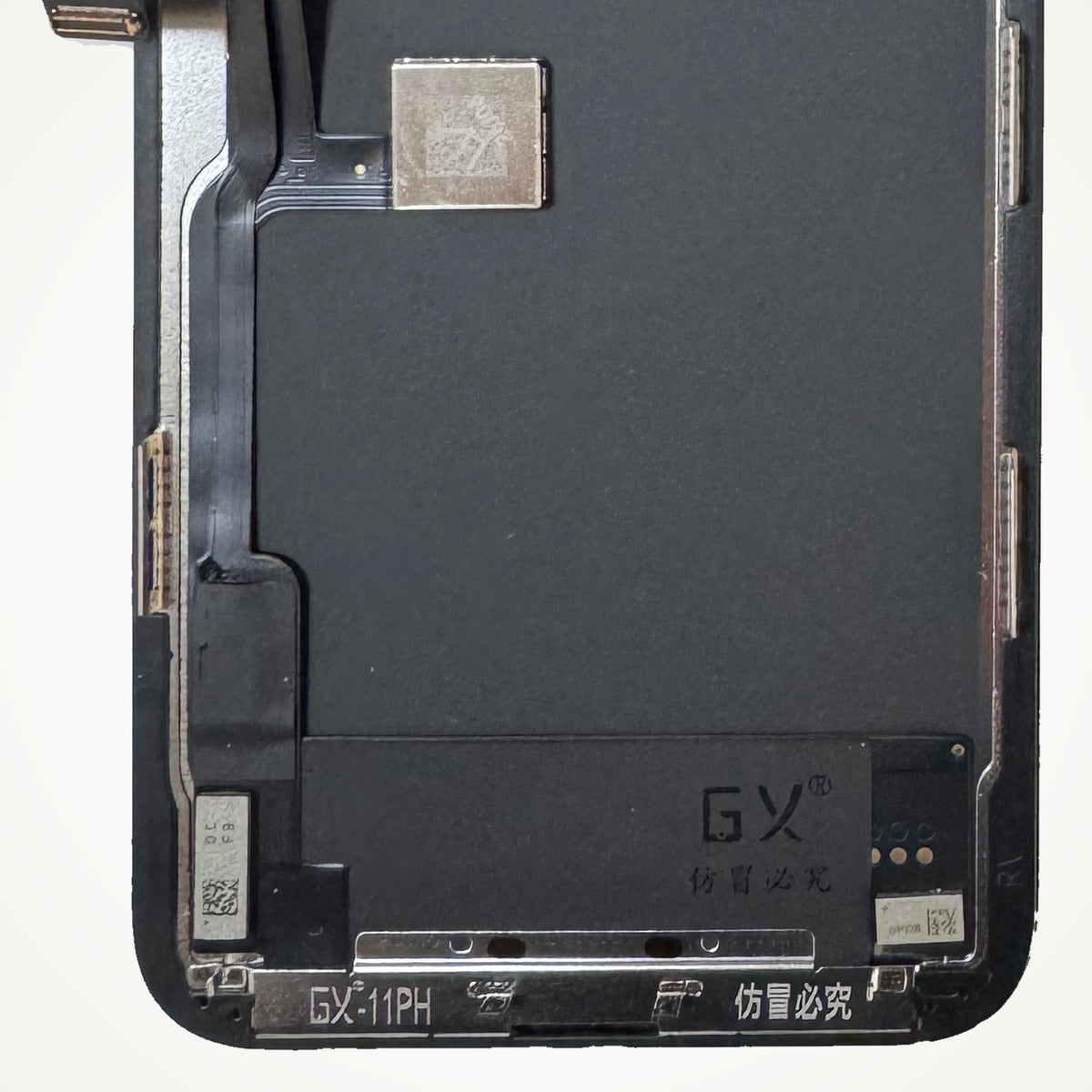 Hard OLED screen for iPhone 11 Pro, the lower back up close. Representative image; the iPhone 11 Pro Max screen is larger (6.5")