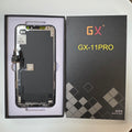 Hard OLED screen for iPhone 11 Pro in its tray, beside its labelled box