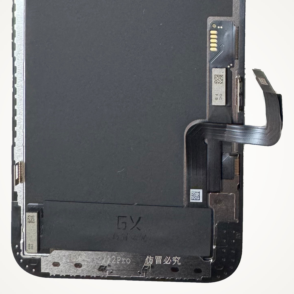 Hard OLED screen for iPhone 12 and 12 Pro, the lower back up close
