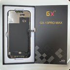 Hard OLED screen for iPhone 13 Pro Max in its tray, beside its labelled box