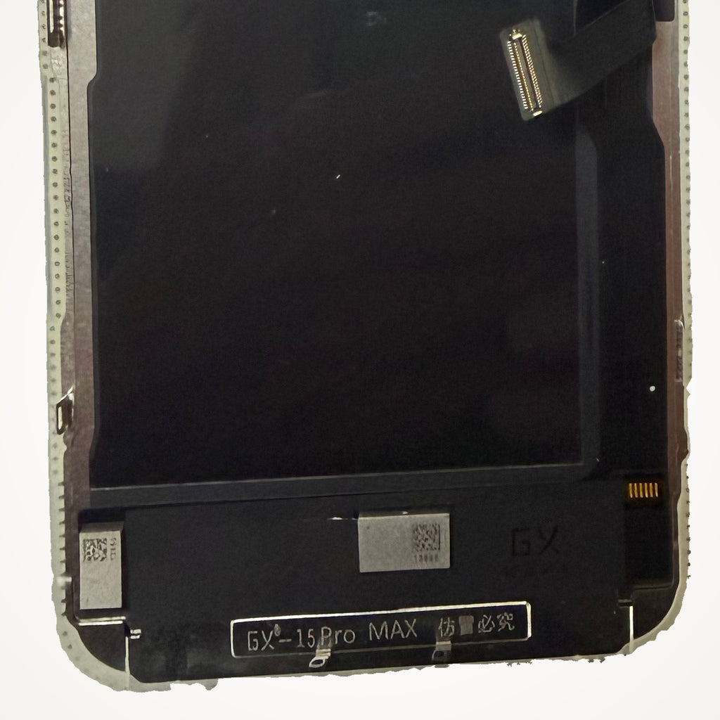 Hard OLED screen for iPhone 15 Pro Max, the lower back up close