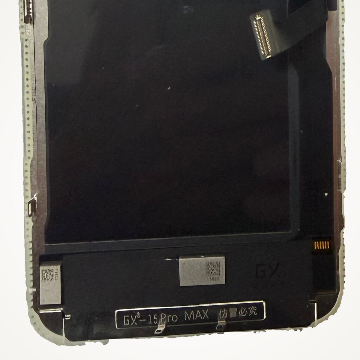 Hard OLED screen for iPhone 15 Pro Max, the lower back up close
