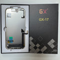 Hard OLED screen for iPhone 17 in its tray, beside its labelled box