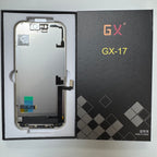 Hard OLED screen for iPhone 17 in its tray, beside its labelled box