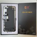 Hard OLED screen for iPhone XS Max in its tray, beside its labelled box