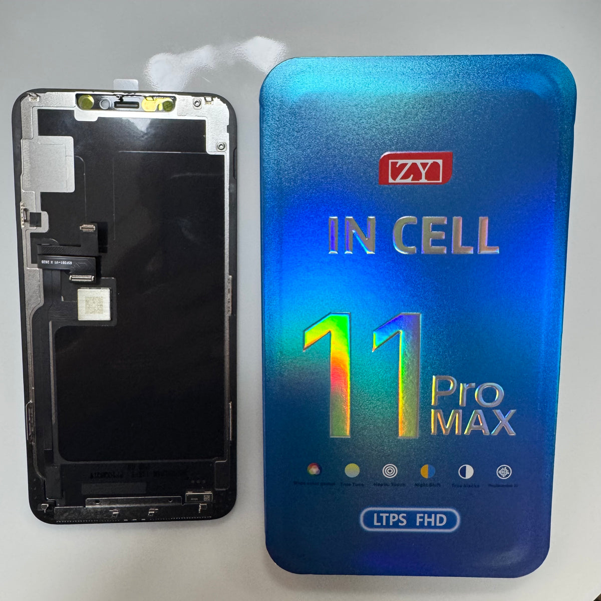FHD incell LCD screen for iPhone 11 Pro Max beside its box