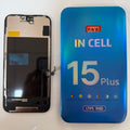 FHD incell LCD screen for iPhone 15 Plus beside its box
