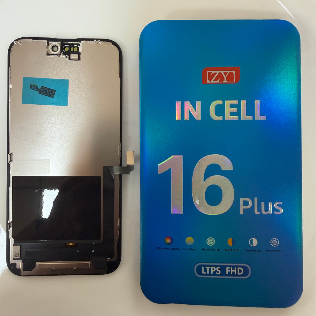 FHD incell LCD screen for iPhone 16 Plus beside its box