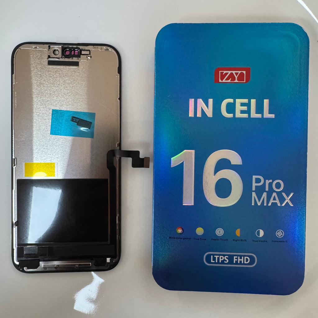 FHD incell LCD screen for iPhone 16 Pro Max beside its box