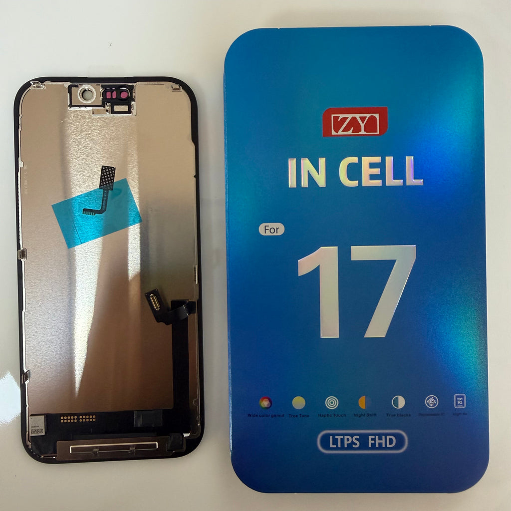FHD incell LCD screen for iPhone 17 beside its box