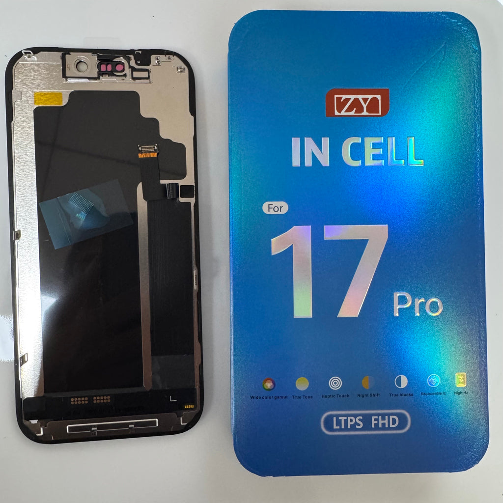 FHD incell LCD screen for iPhone 17 Pro beside its box
