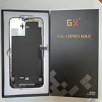 Soft OLED screen for iPhone 12 Pro Max in its tray, beside its labelled box