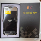 Soft OLED screen for iPhone 13 Pro Max in its tray, beside its labelled box