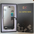 Soft OLED screen for iPhone 16 Pro Max in its tray, beside its labelled box